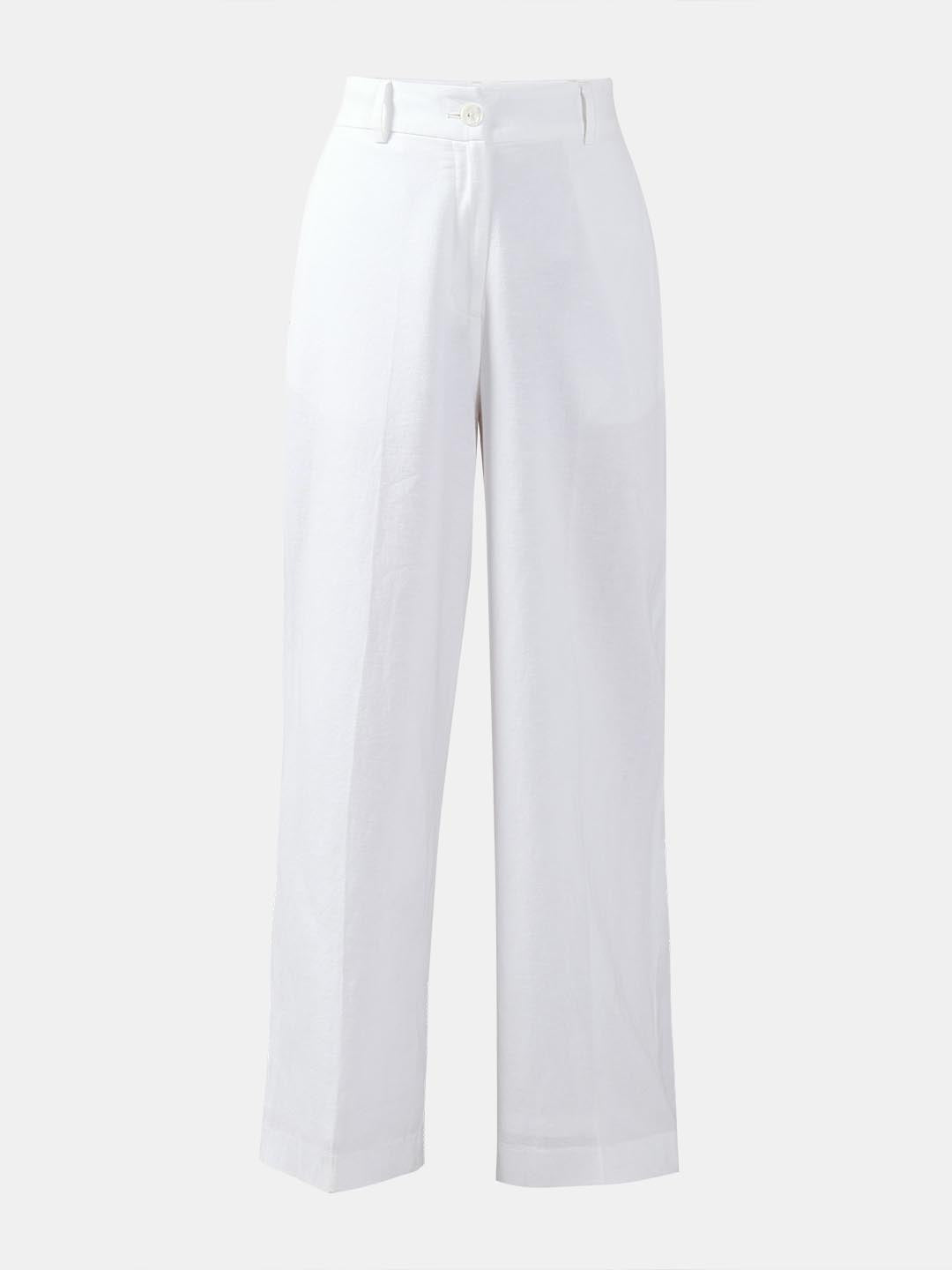 White Mid Rise Straight Fit Pants
