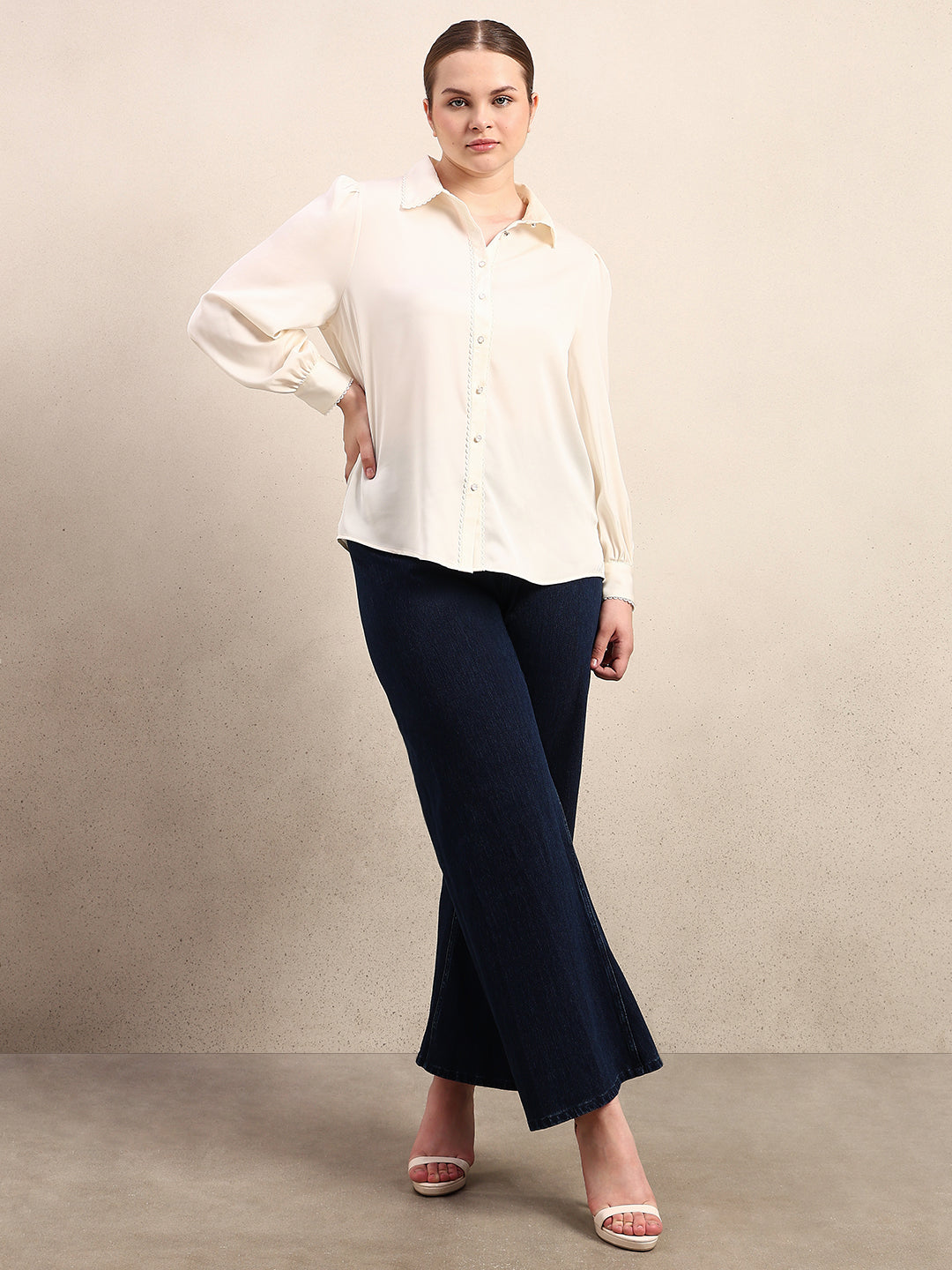 CURVE Pearl Ivory Satin Shirt