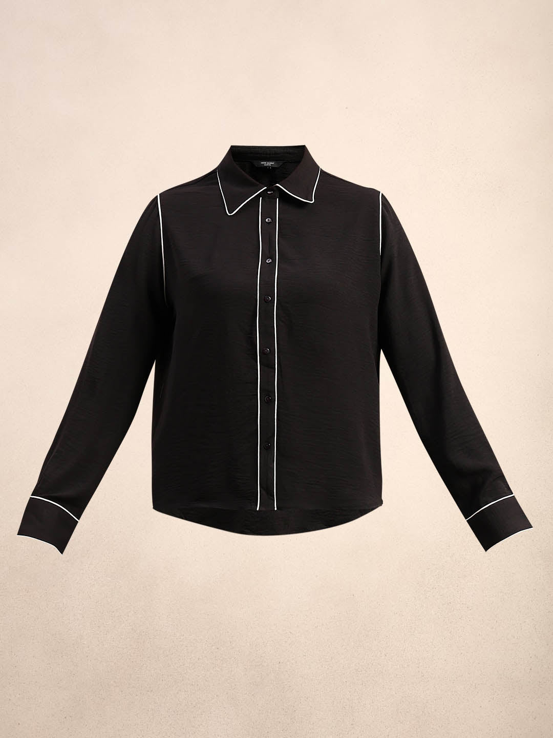 Curve Contrast Piping Shirt - Black