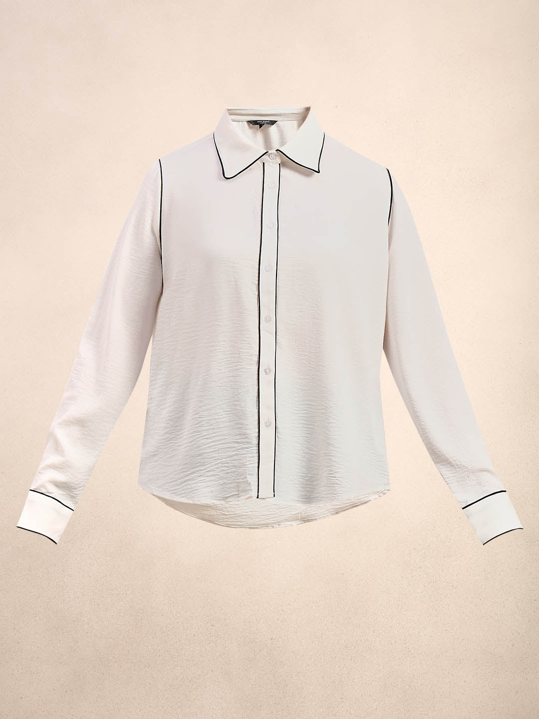 Curve Contrast Piping Shirt - Off-White