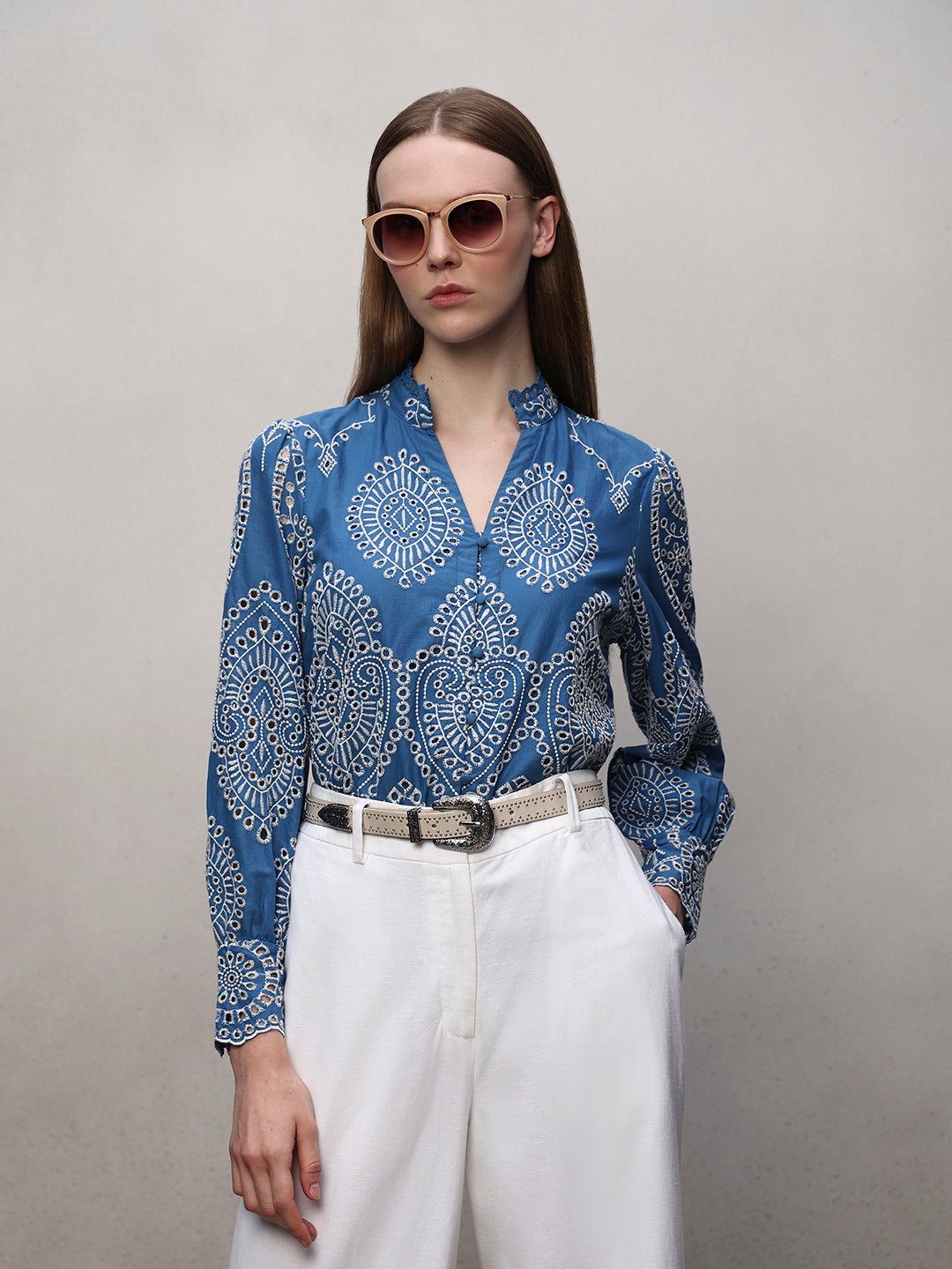 Eyelet Embroidered Cotton Shirt