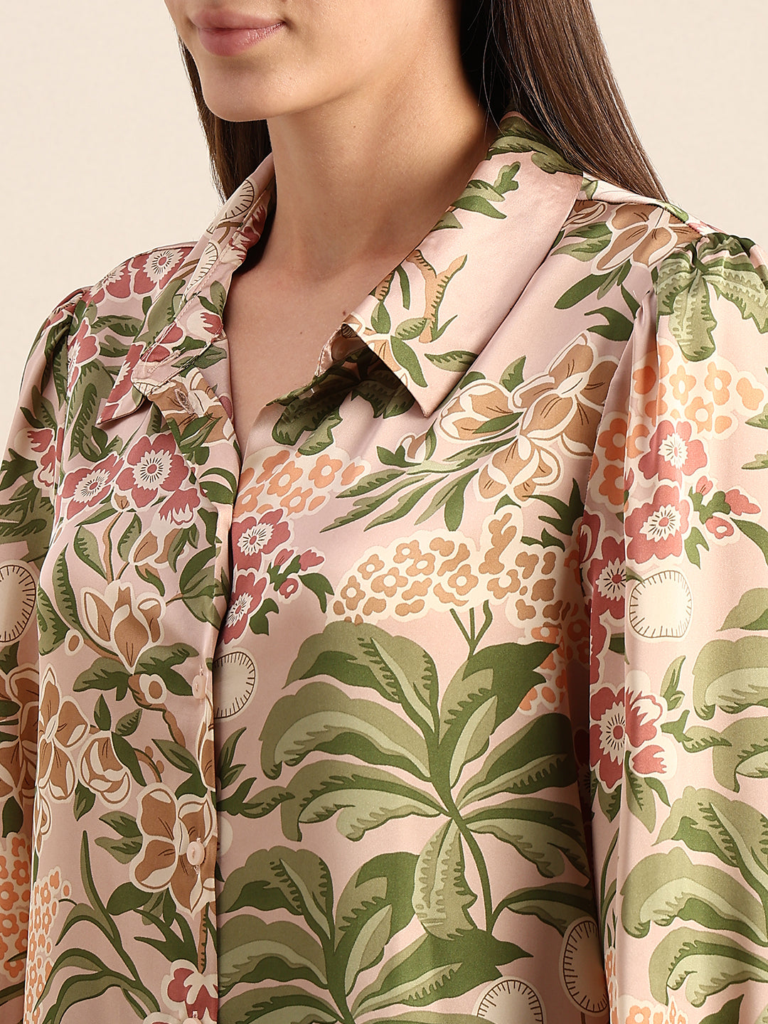 Pink Printed Regular Fit Shirt