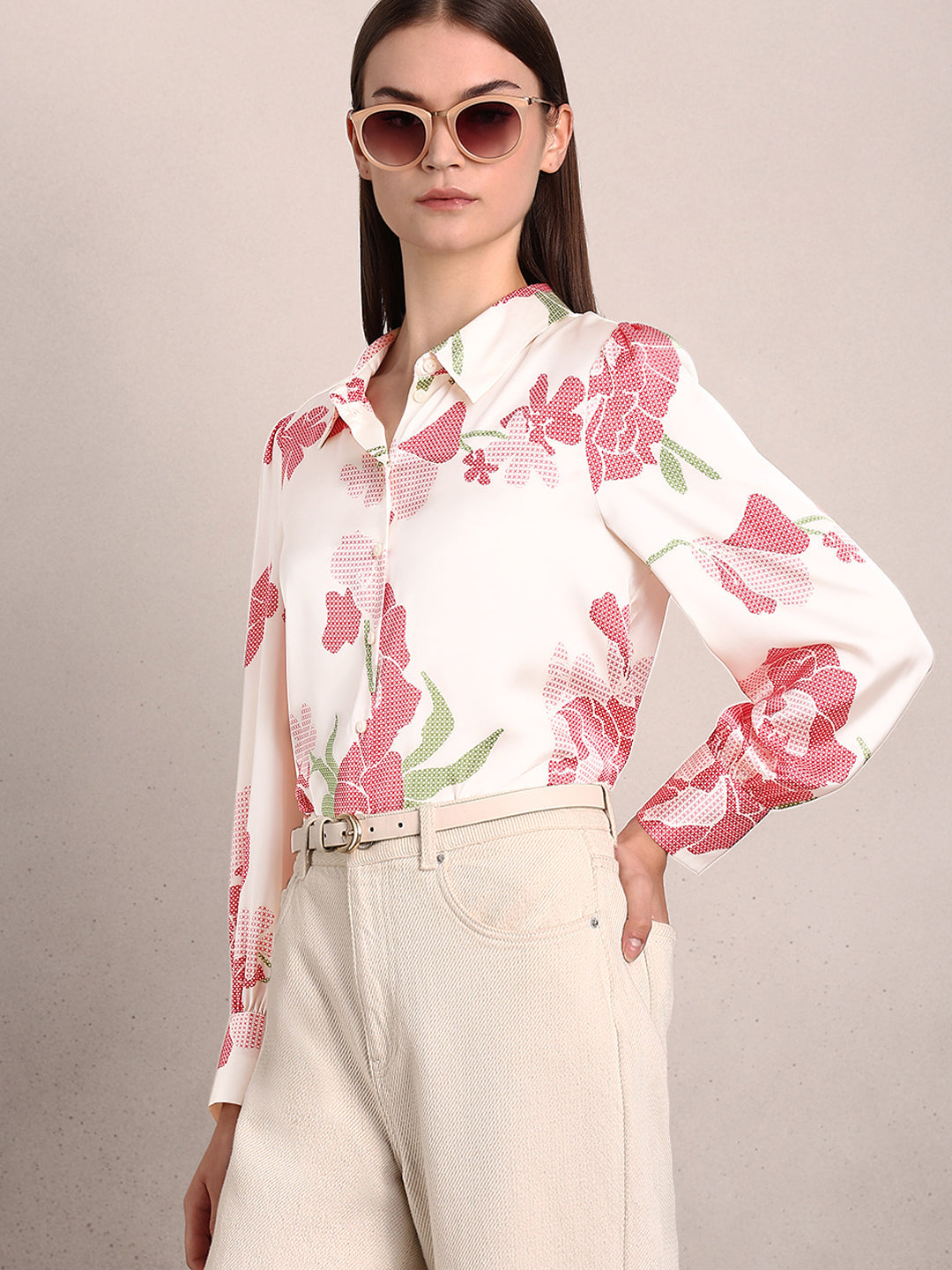 Ivory Floral Print Shirt