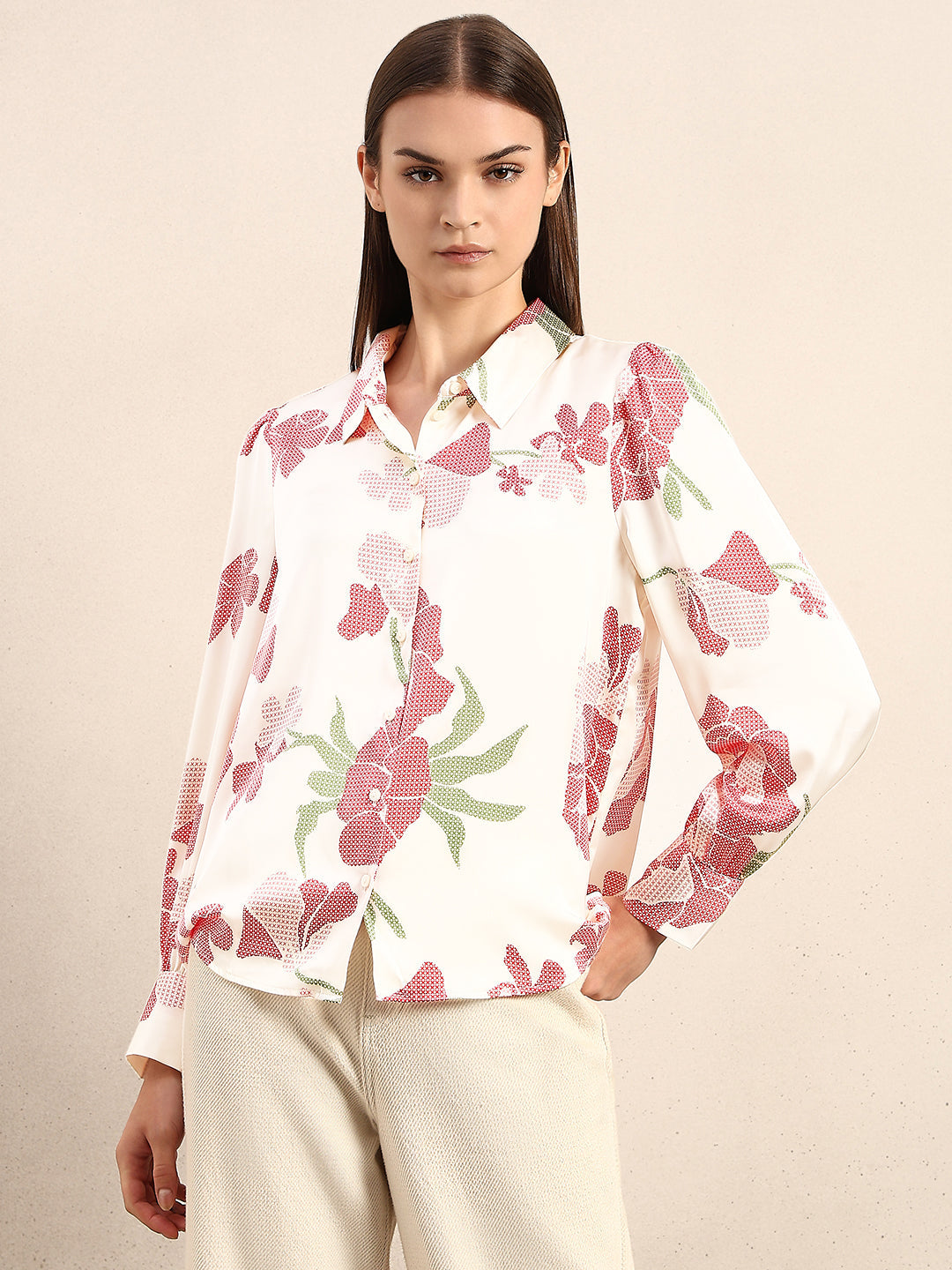Ivory Floral Print Shirt