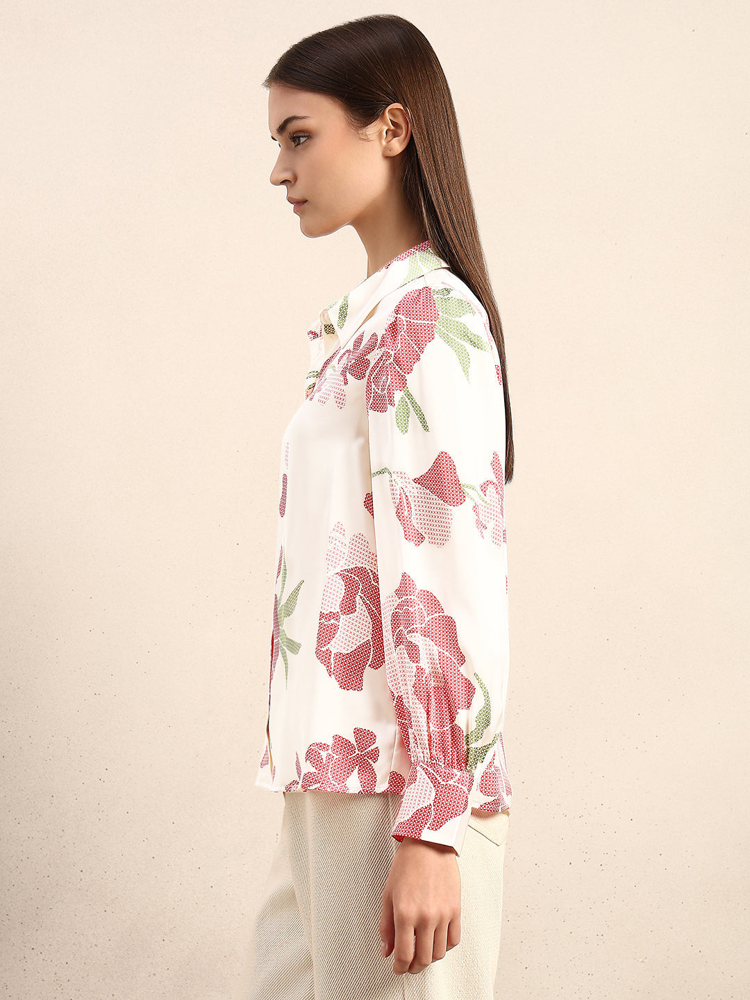 Ivory Floral Print Shirt