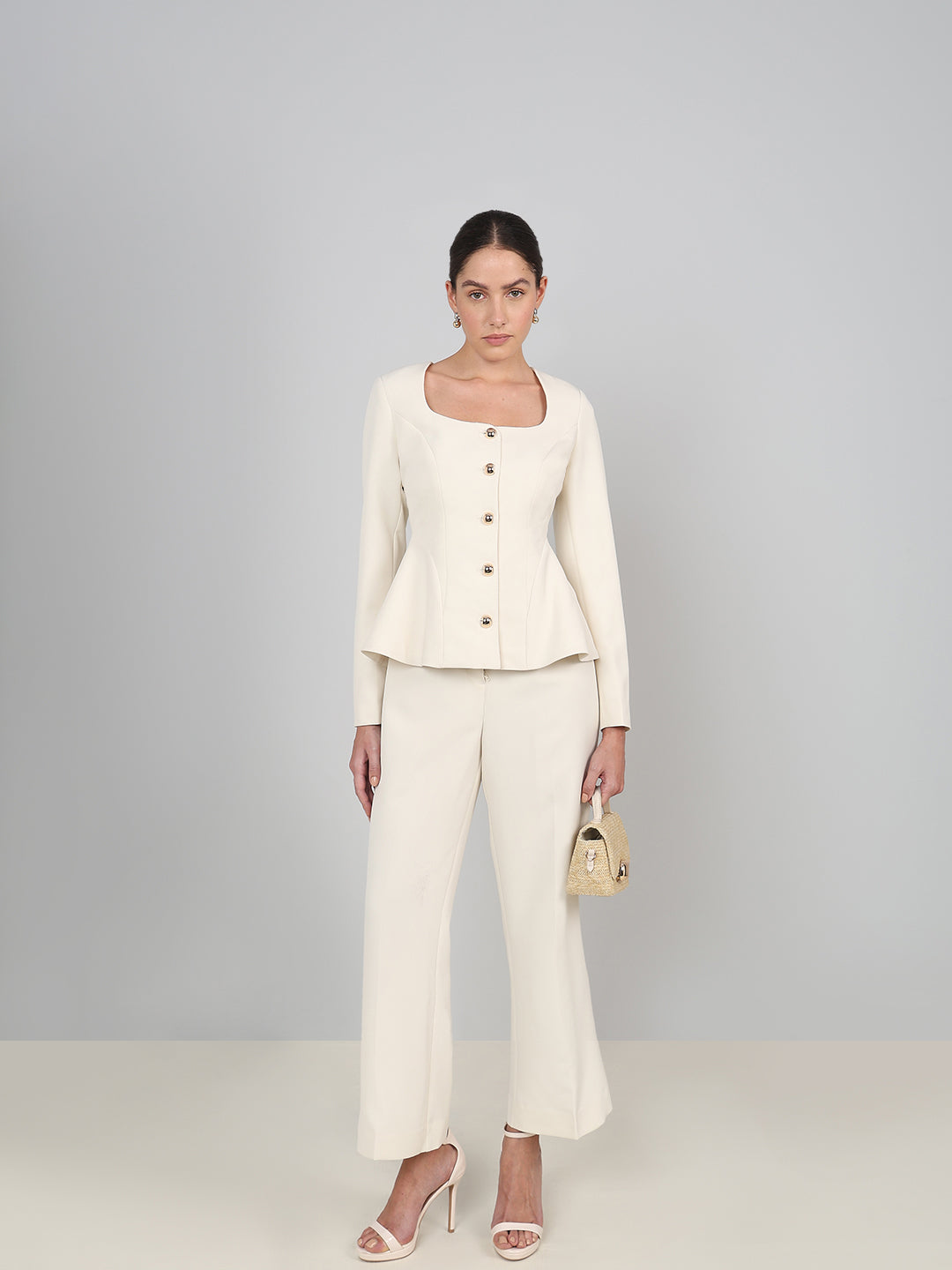 Ivory Buttoned Peplum Blazer