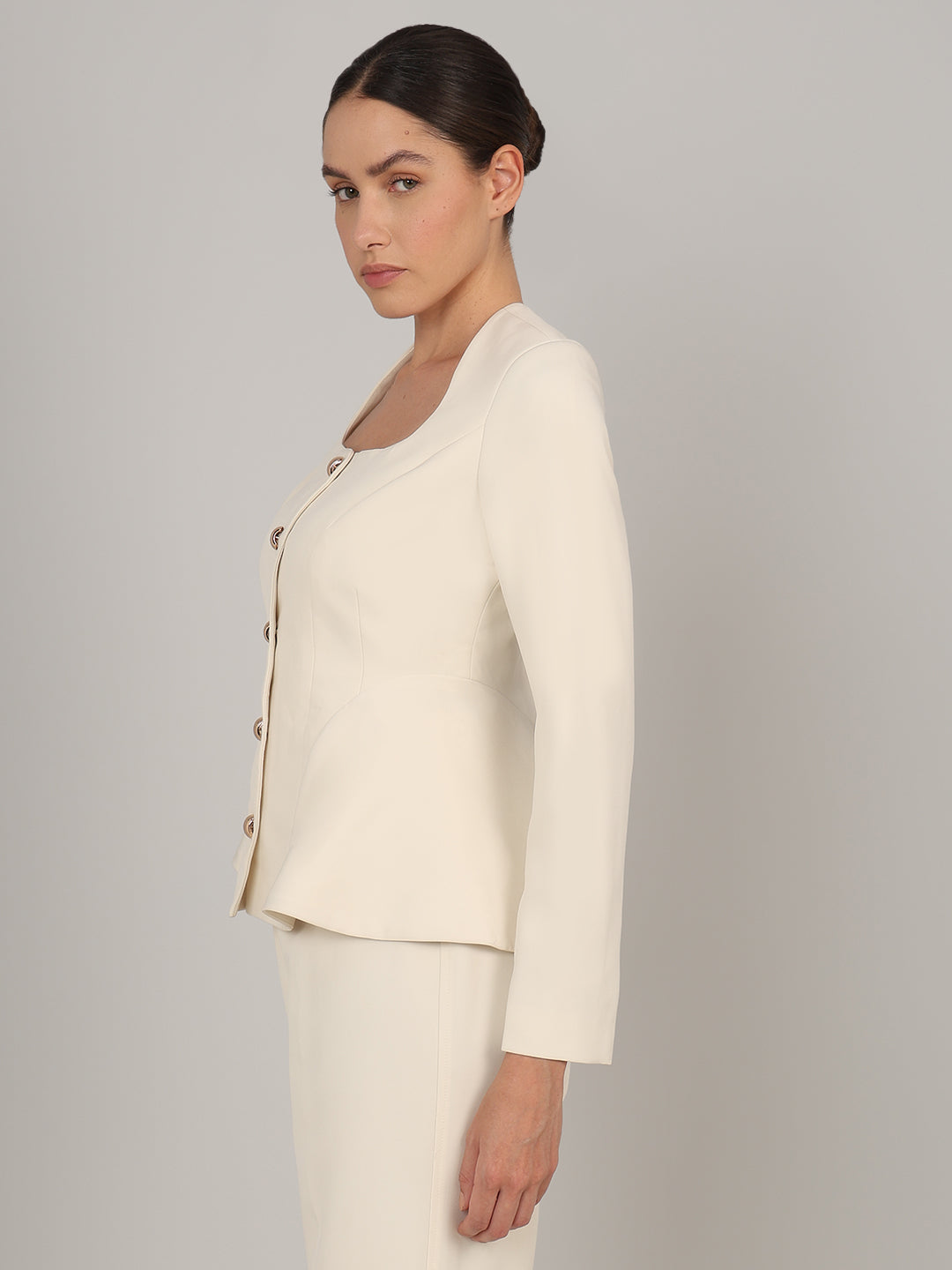 Ivory Buttoned Peplum Blazer