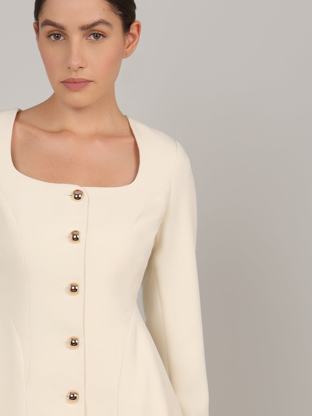 Ivory Buttoned Peplum Blazer