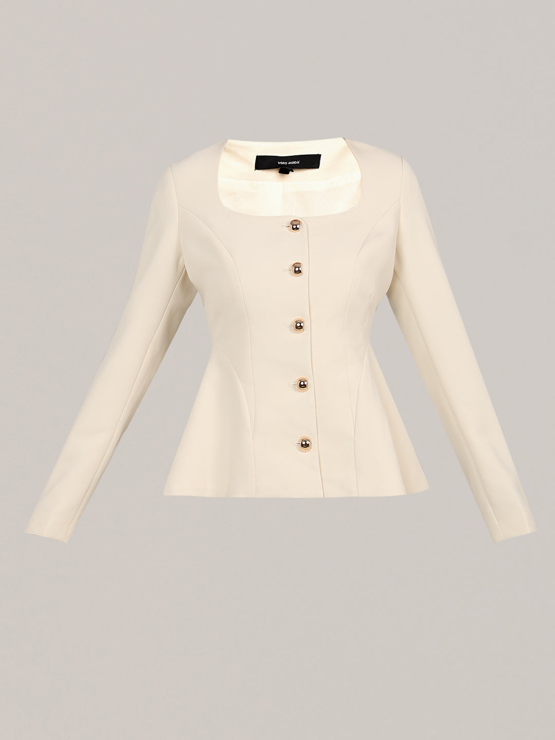Ivory Buttoned Peplum Blazer