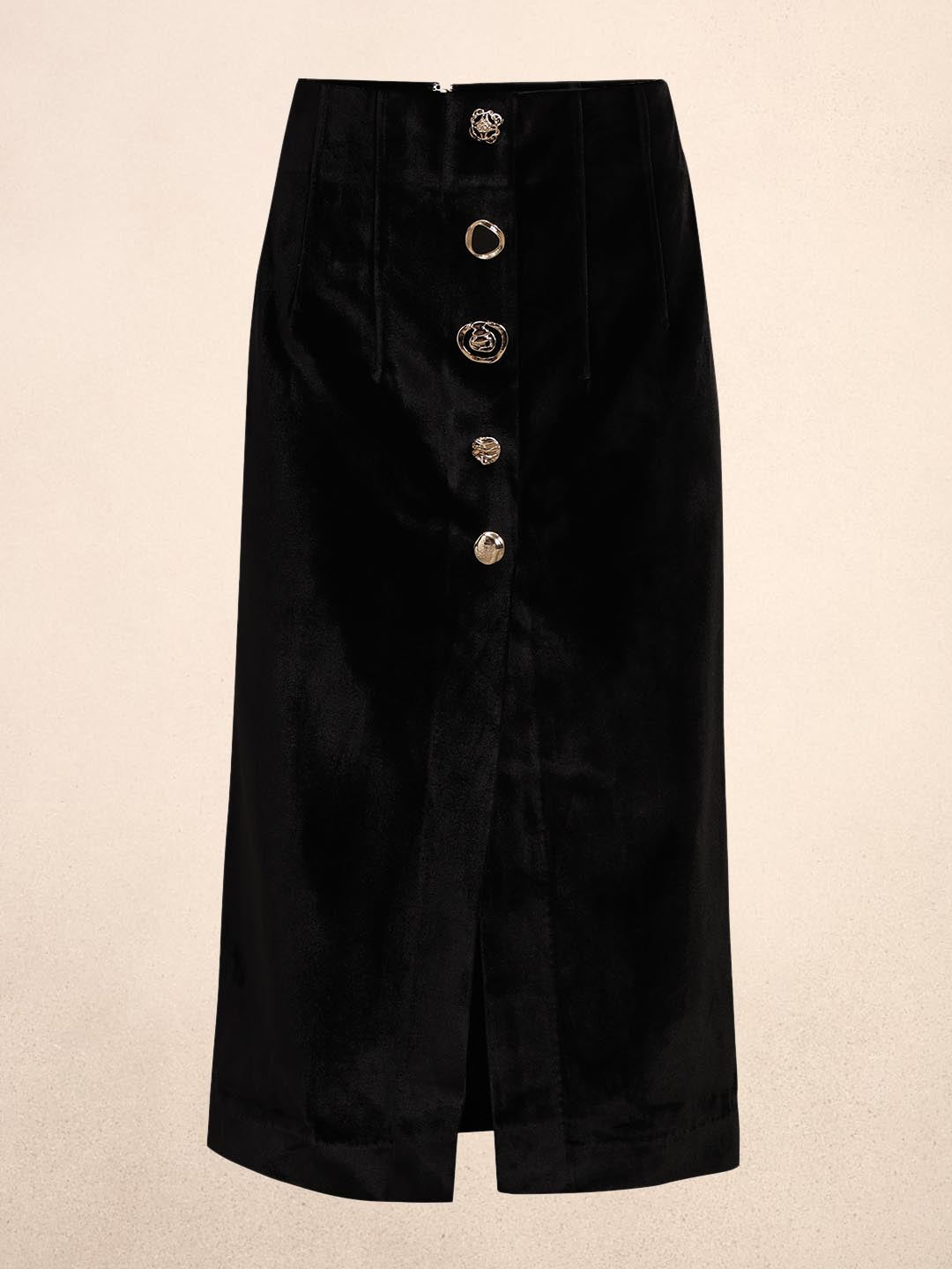 Black Button Detail Skirt