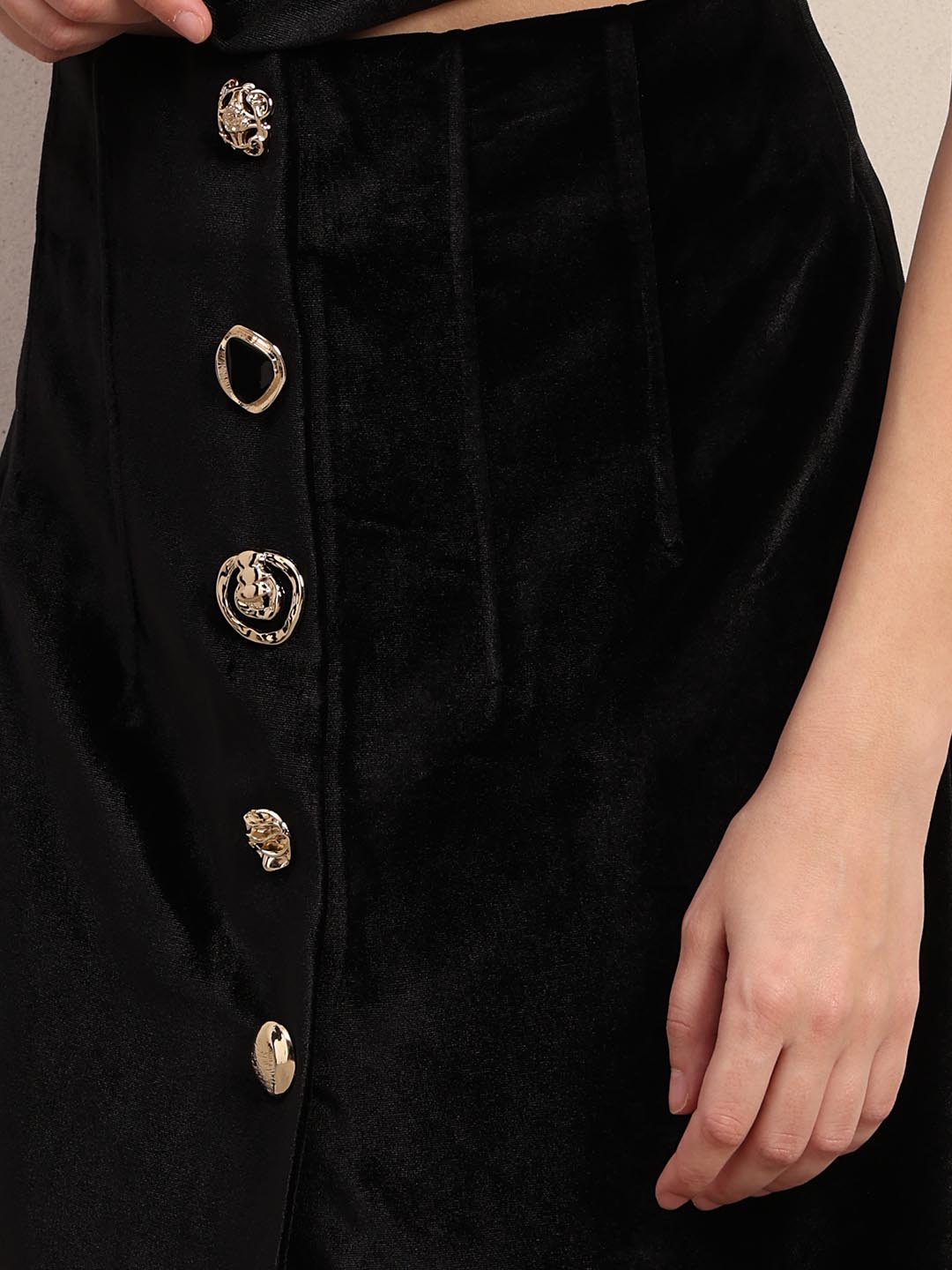 Black Button Detail Skirt