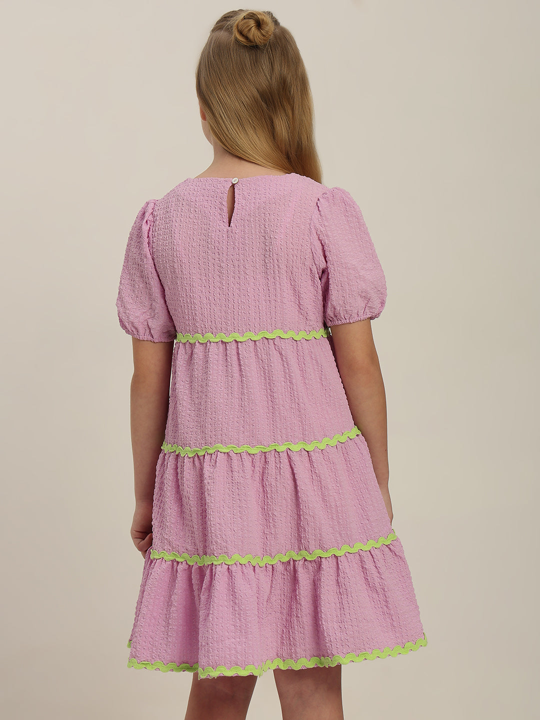 GIRLS Lilac Puff Sleeves Tiered Dress