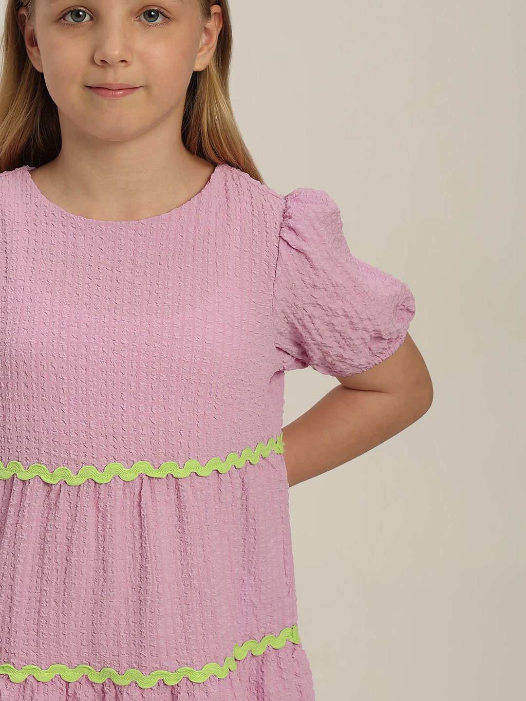 GIRLS Lilac Puff Sleeves Tiered Dress