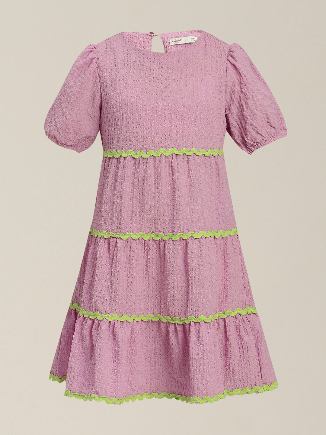 GIRLS Lilac Puff Sleeves Tiered Dress