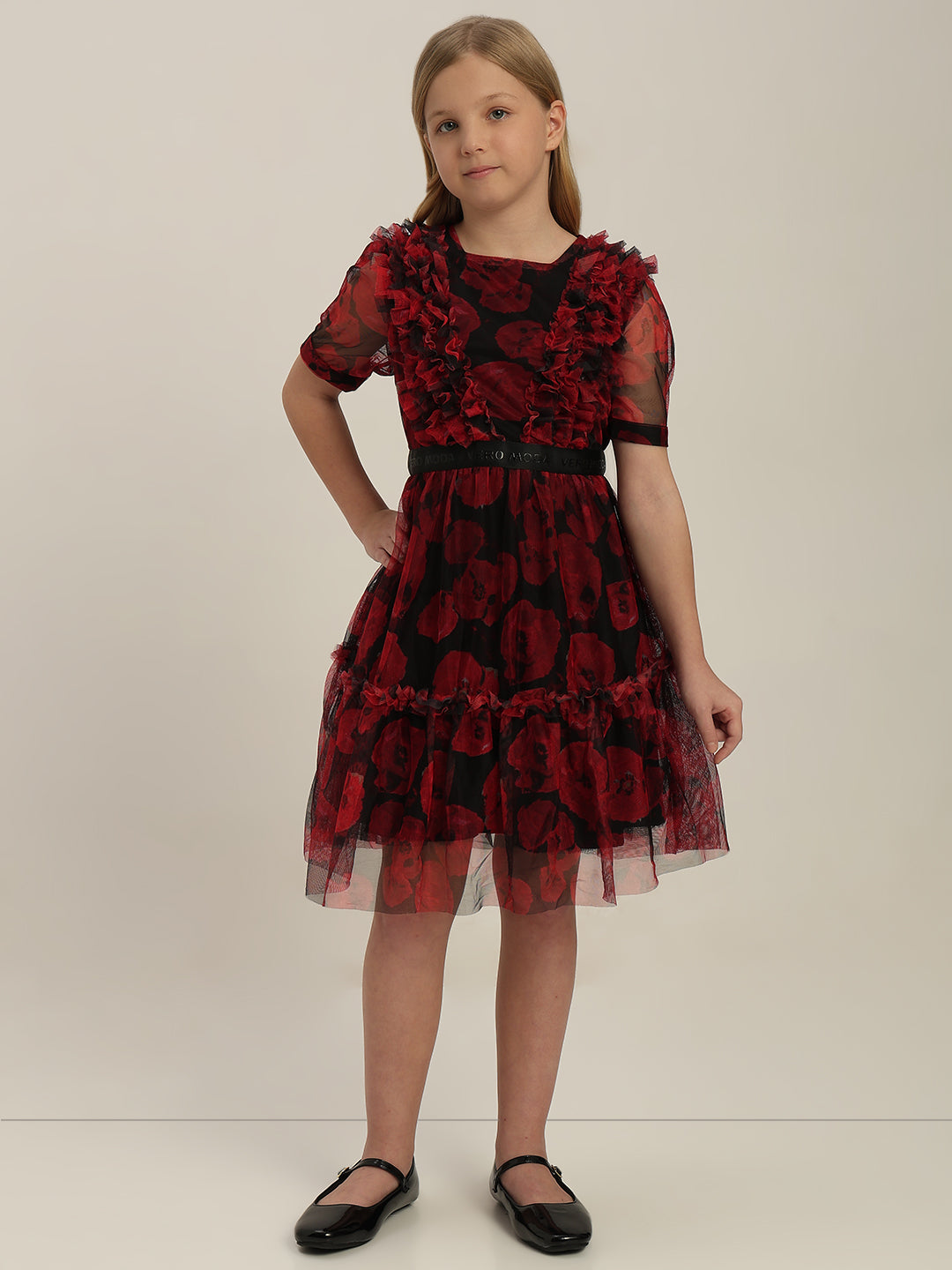 GIRLS Red Floral Tulle Dress