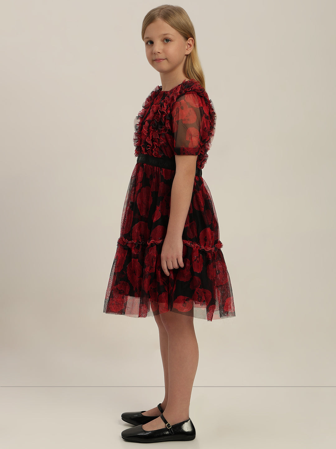 GIRLS Red Floral Tulle Dress