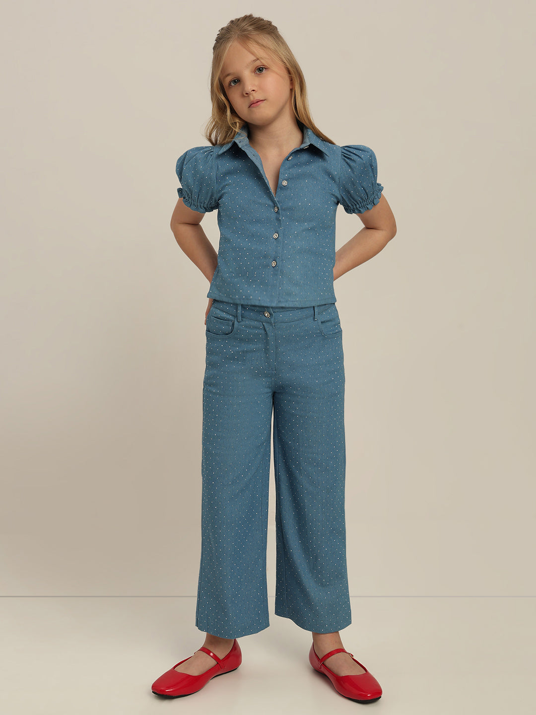 GIRL Blue Embellished Denim Shirt