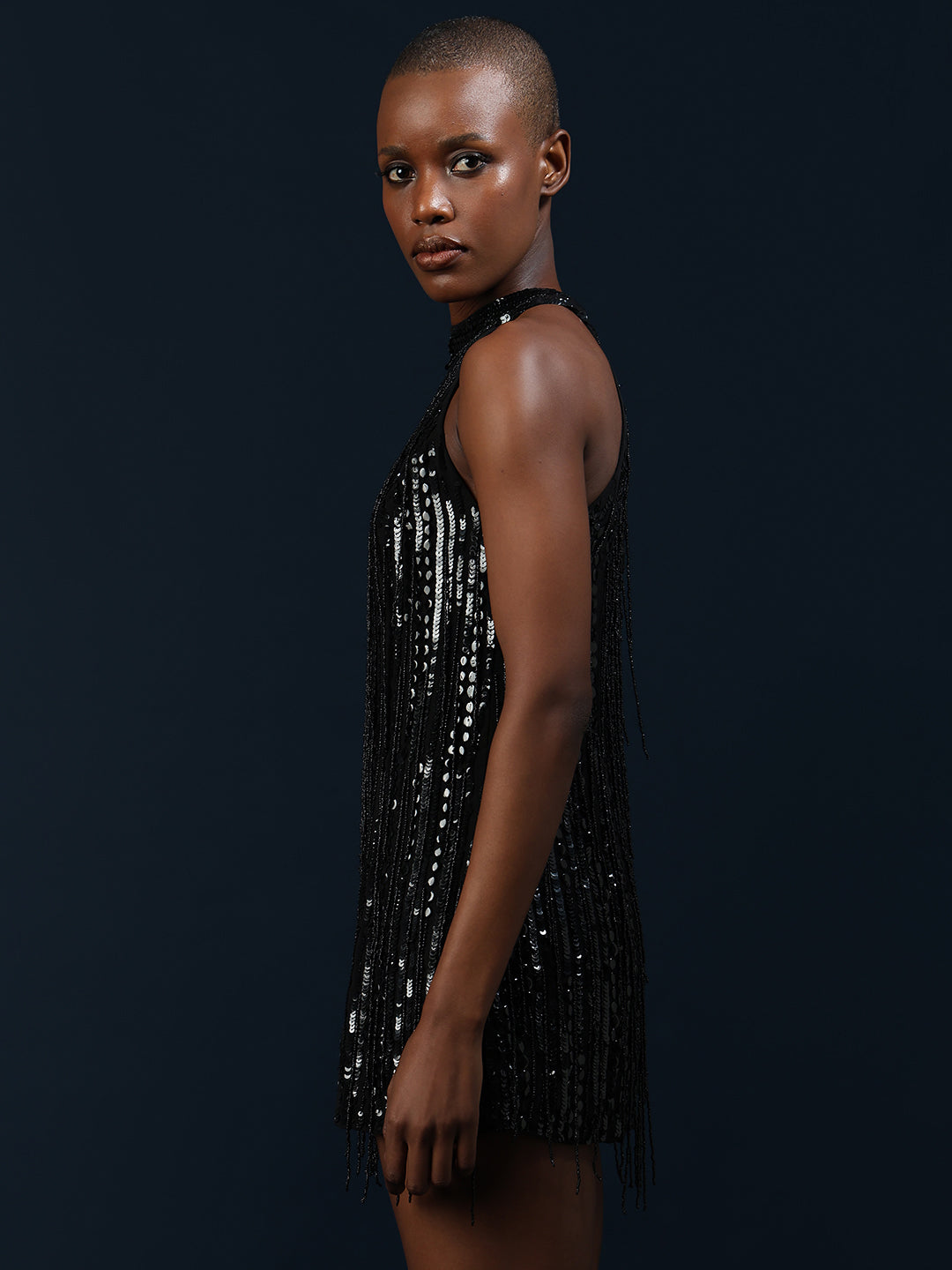 Marquee Fringe Detail Halter Neck Dress