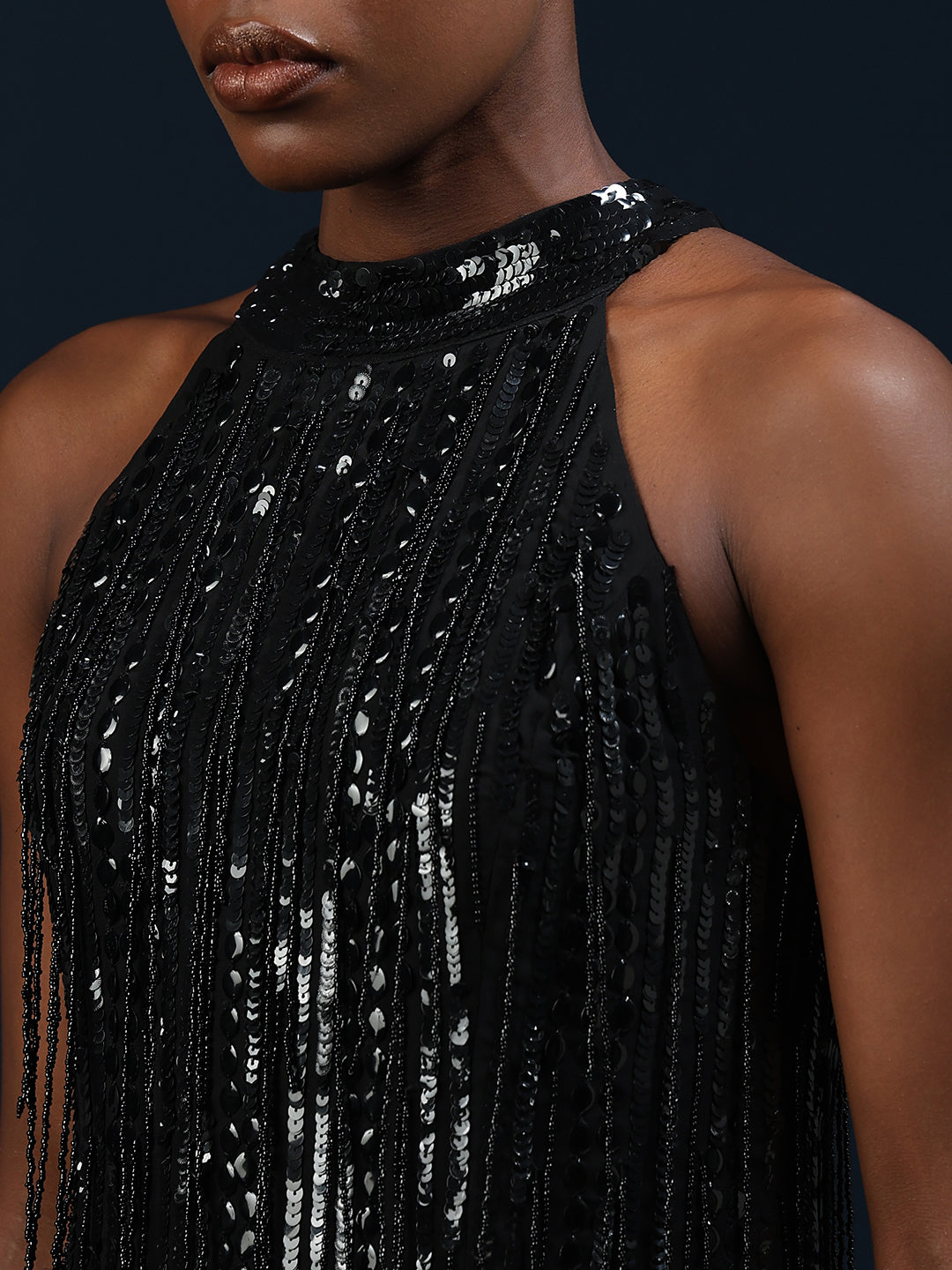 Marquee Fringe Detail Halter Neck Dress