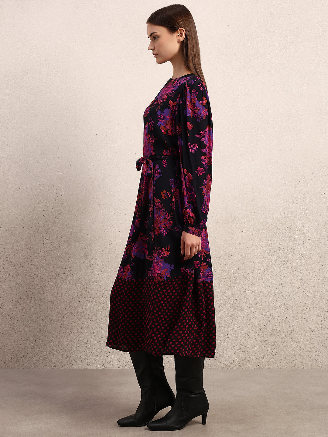 Black Printed Midi Dress