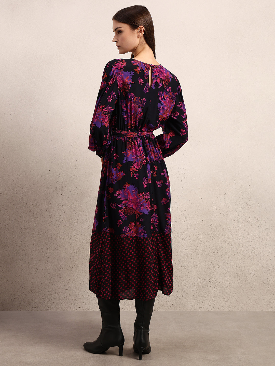 Black Printed Midi Dress