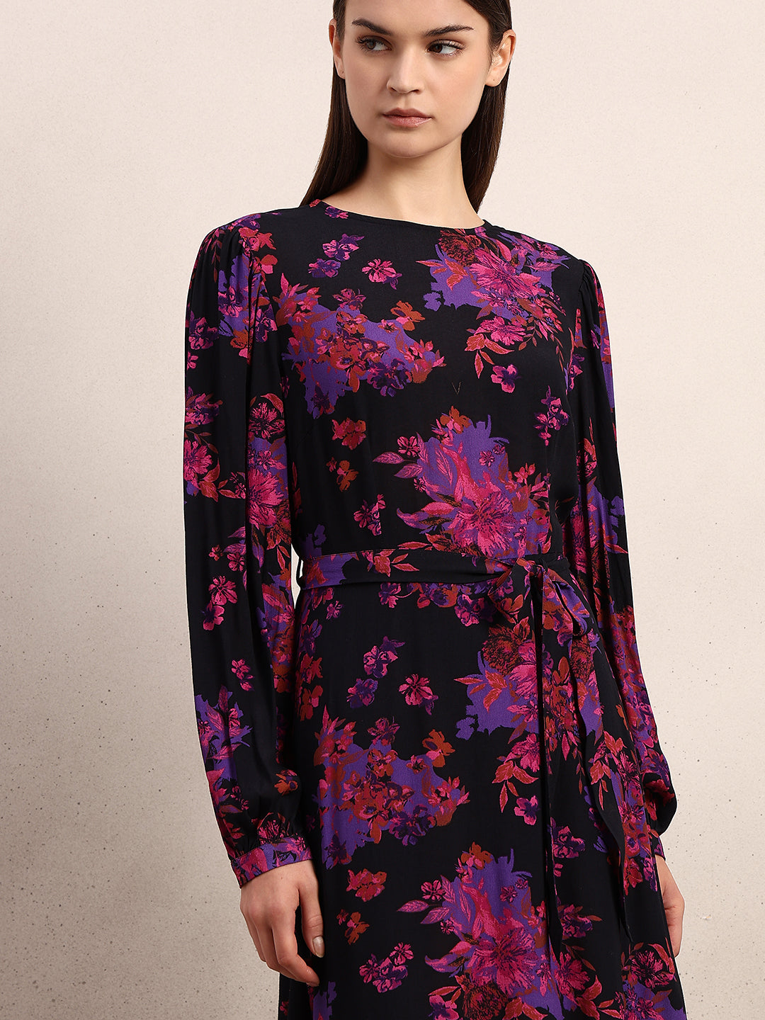 Black Printed Midi Dress