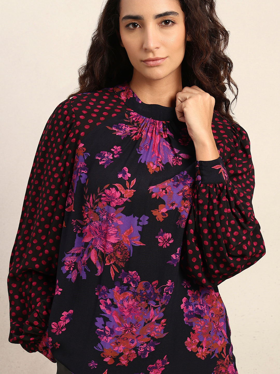 Black Floral Print Top