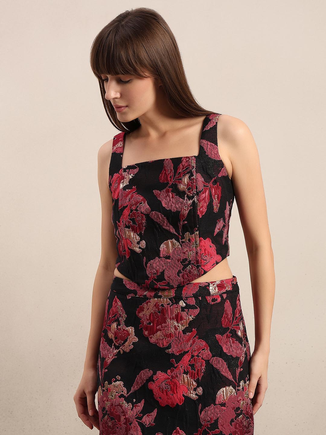 Black Jacquard Cropped Top