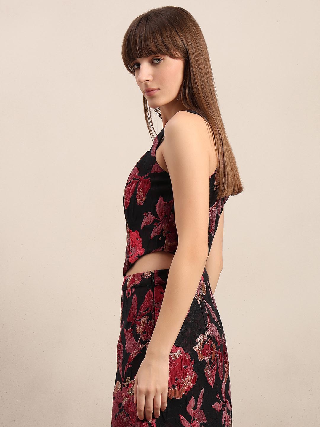 Black Jacquard Cropped Top