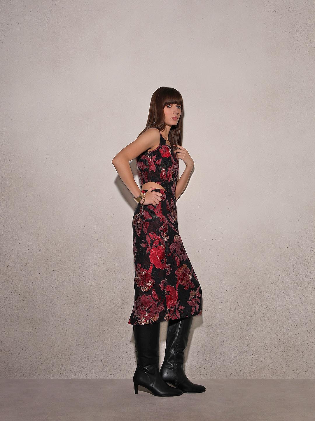 Black Jacquard Midi Skirt