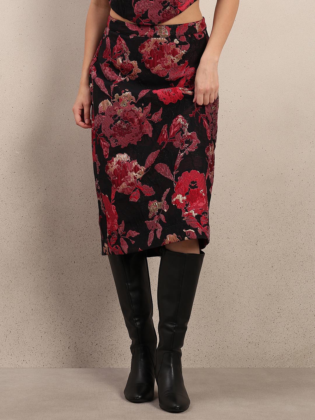 Black Jacquard Midi Skirt