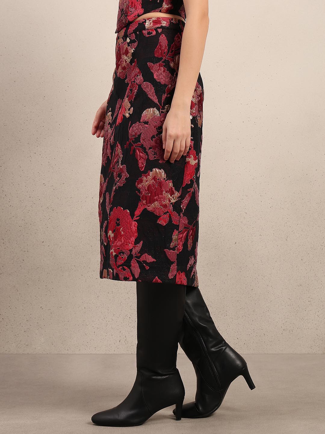 Black Jacquard Midi Skirt