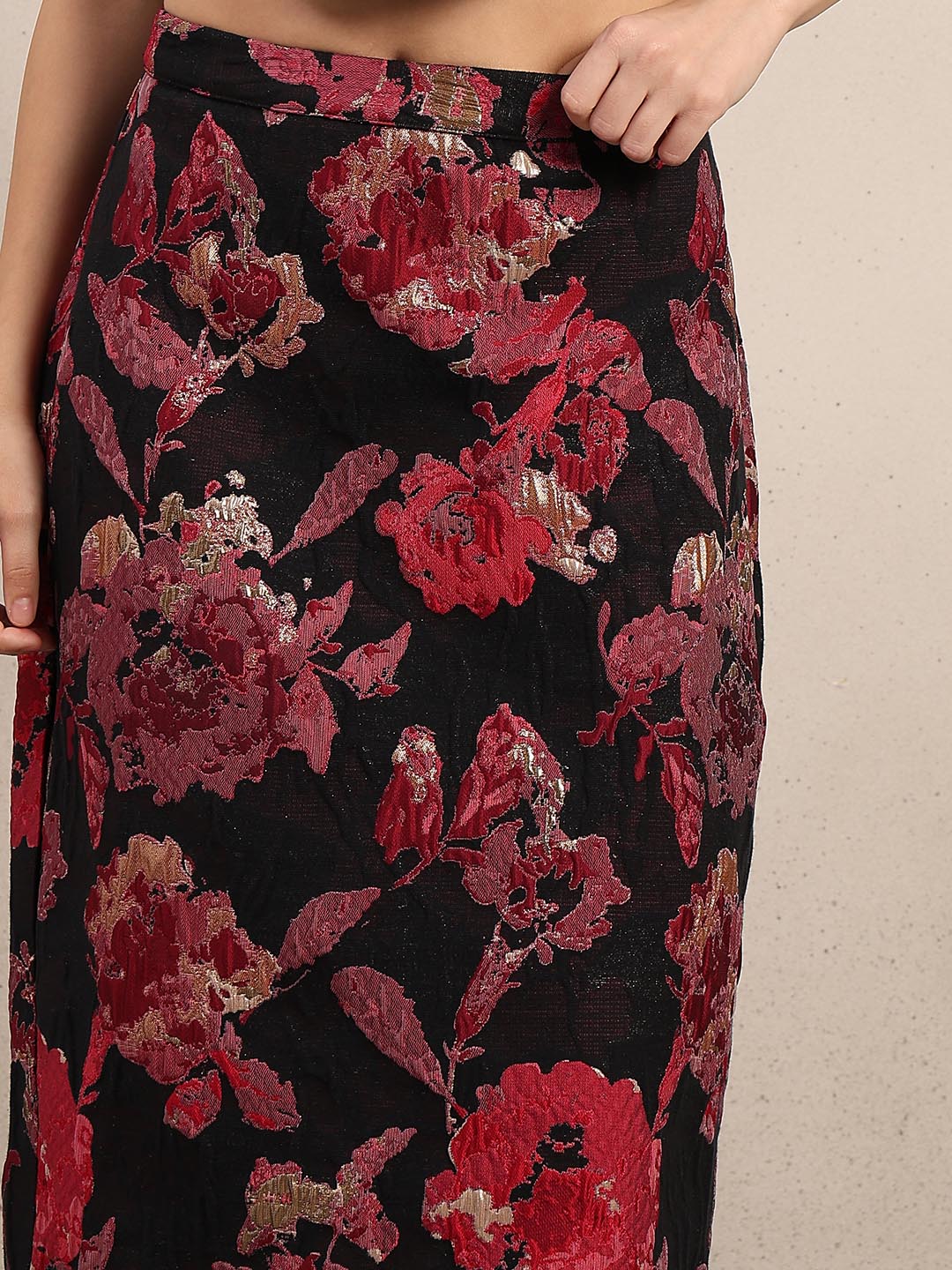 Black Jacquard Midi Skirt