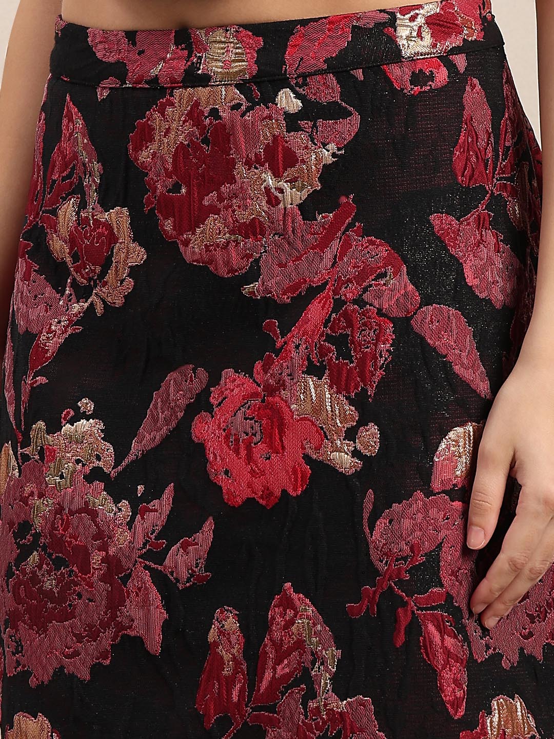 Black Jacquard Midi Skirt