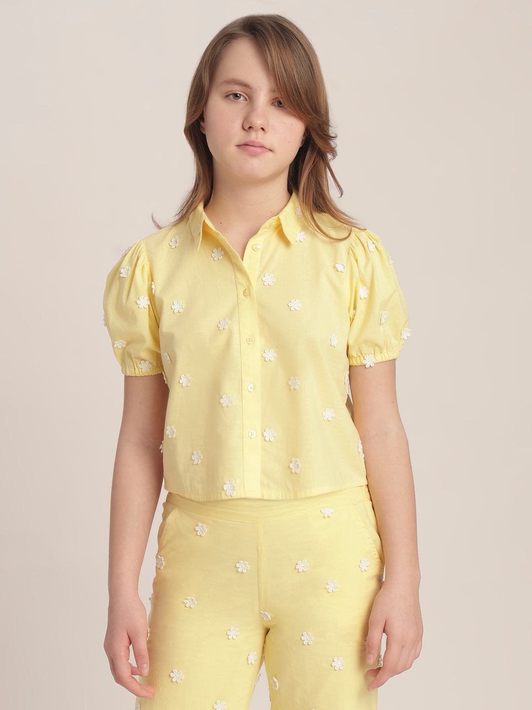 Girls Floral Embroidered Shirt