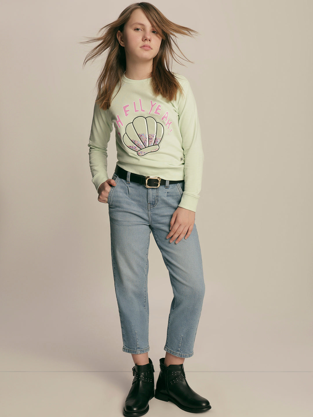 Girls Green Seashell Print Sweatshirt