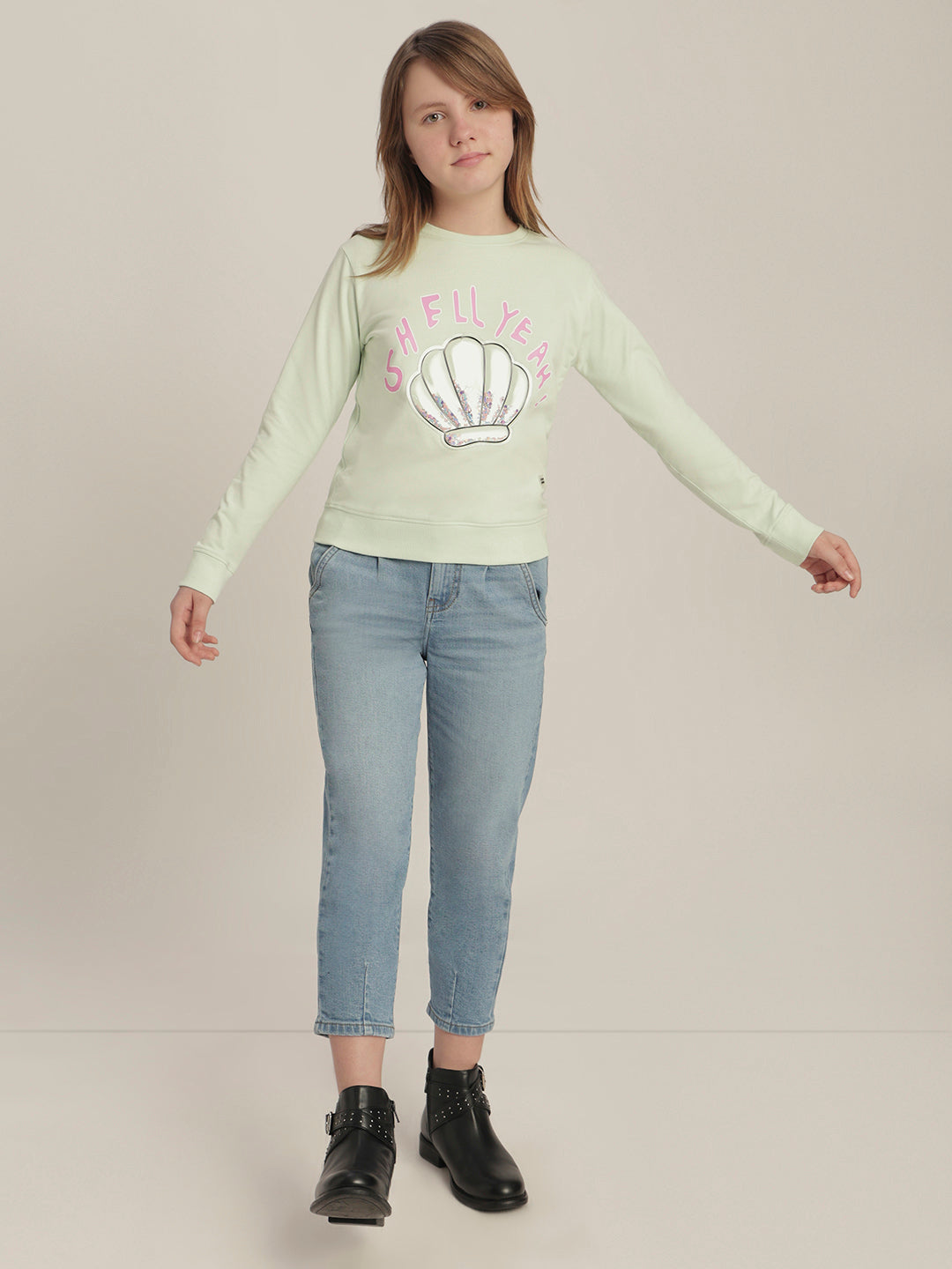 Girls Green Seashell Print Sweatshirt