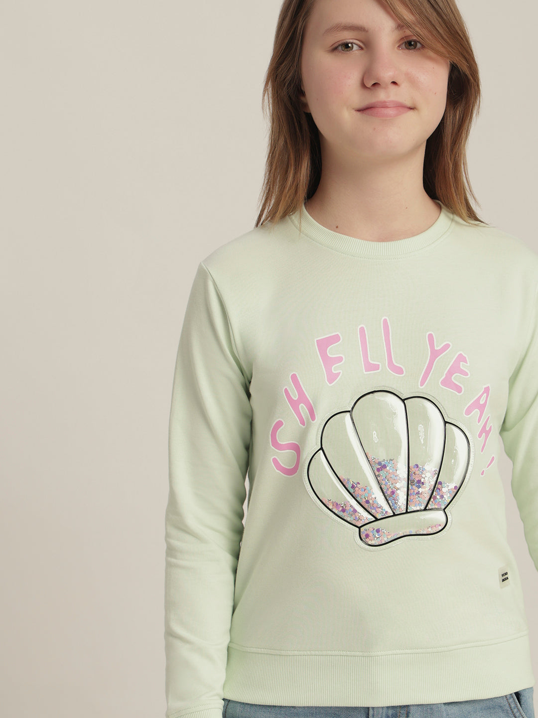 Girls Green Seashell Print Sweatshirt