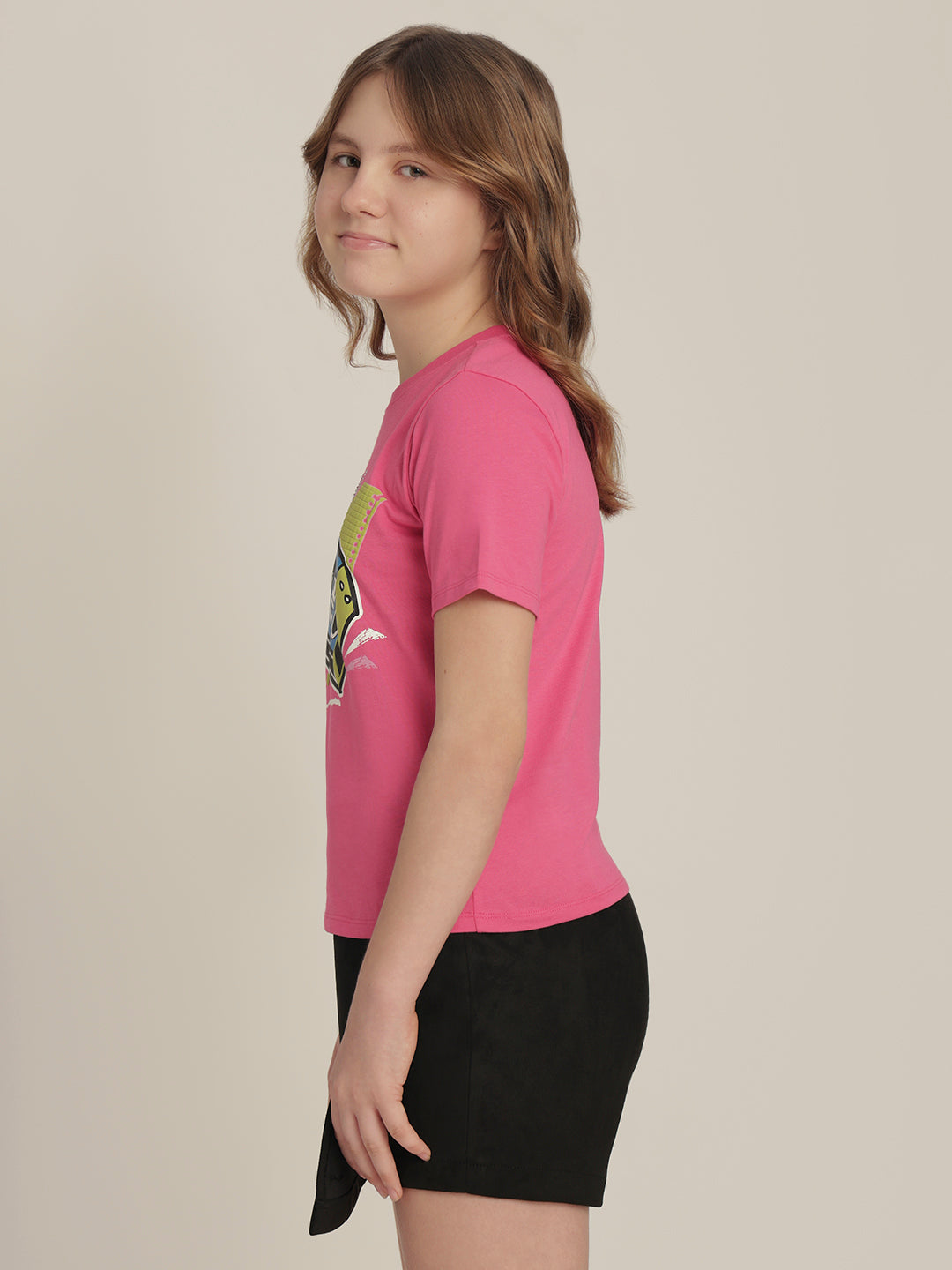 Girls Bright Pink Printed T-shirt