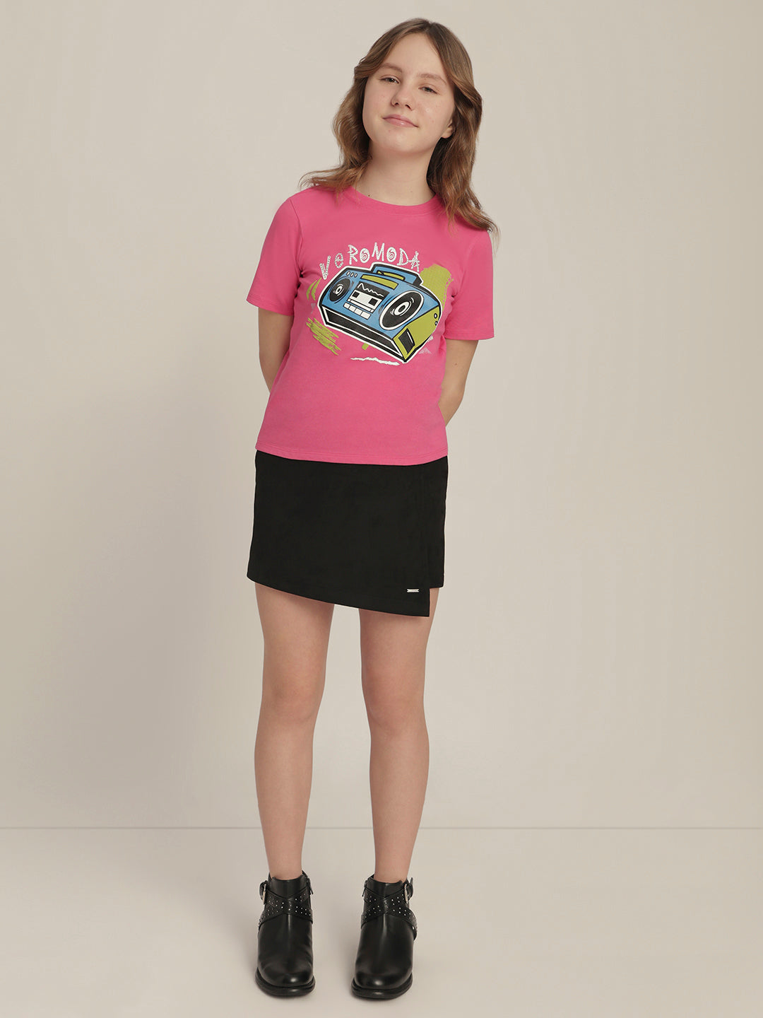 Girls Bright Pink Printed T-shirt