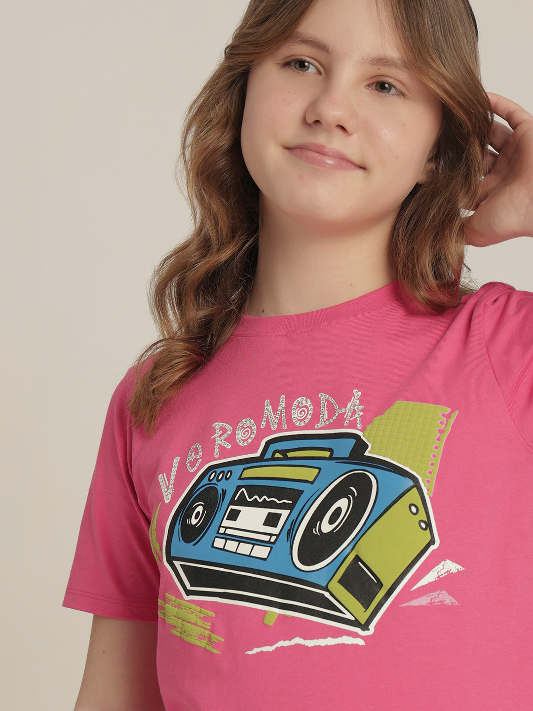 Girls Bright Pink Printed T-shirt