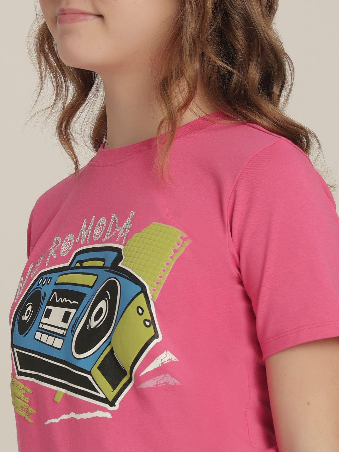 Girls Bright Pink Printed T-shirt