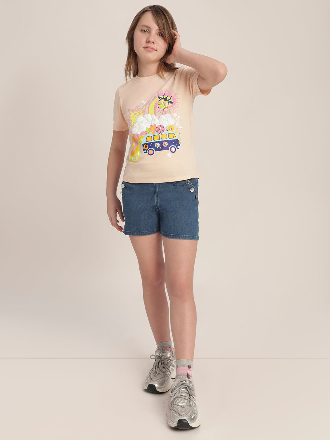 Girls Graphic Print Cotton T-shirt