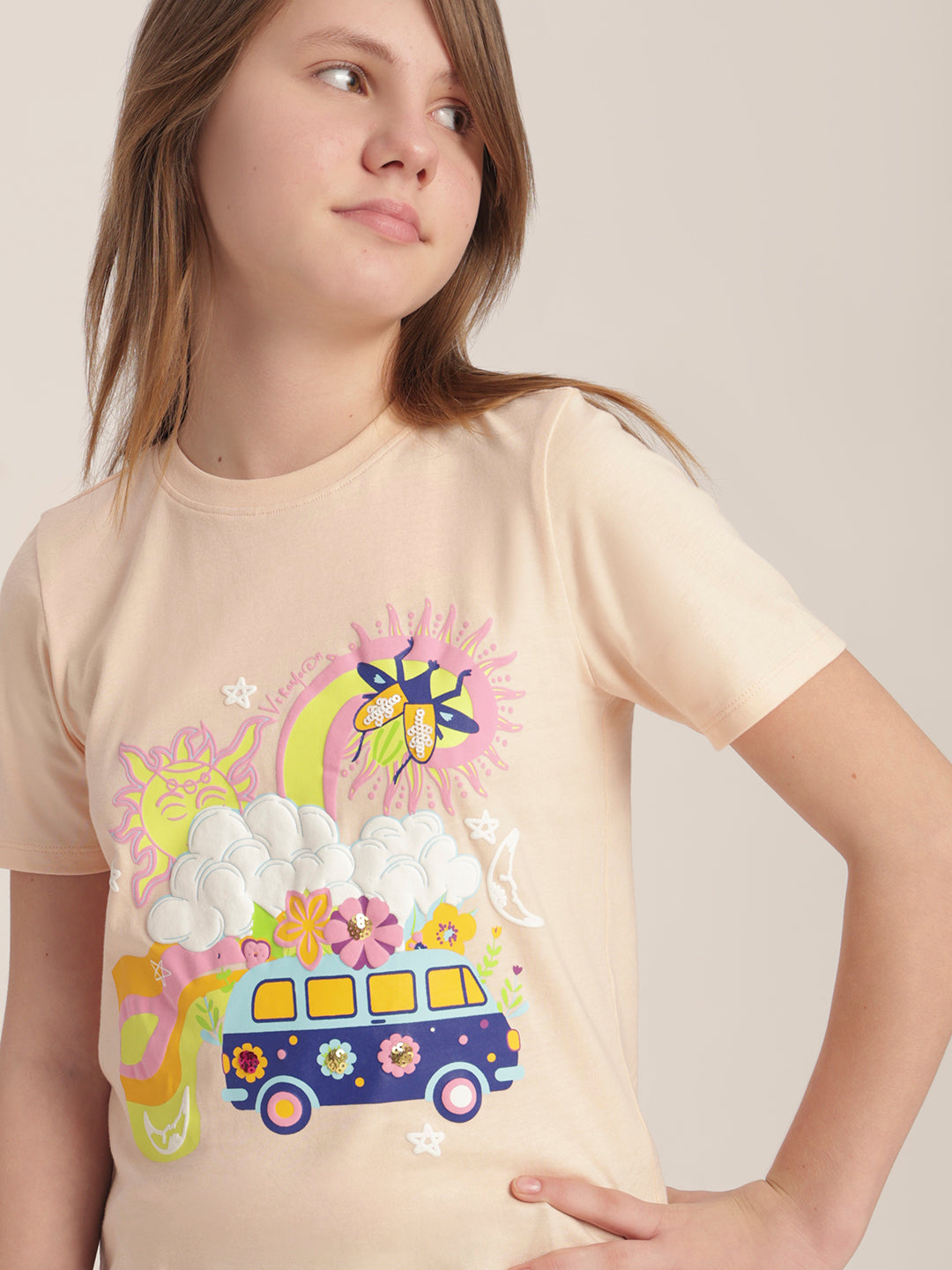Girls Graphic Print Cotton T-shirt