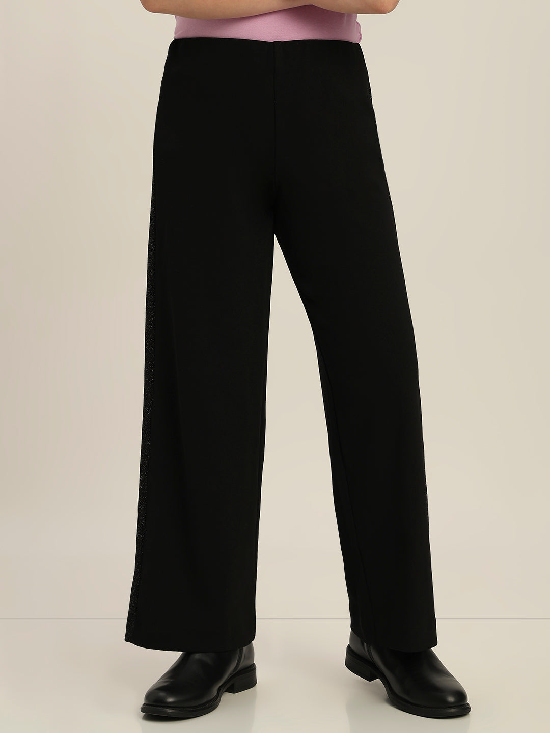 Girls Black Glitter Wide Leg Pants