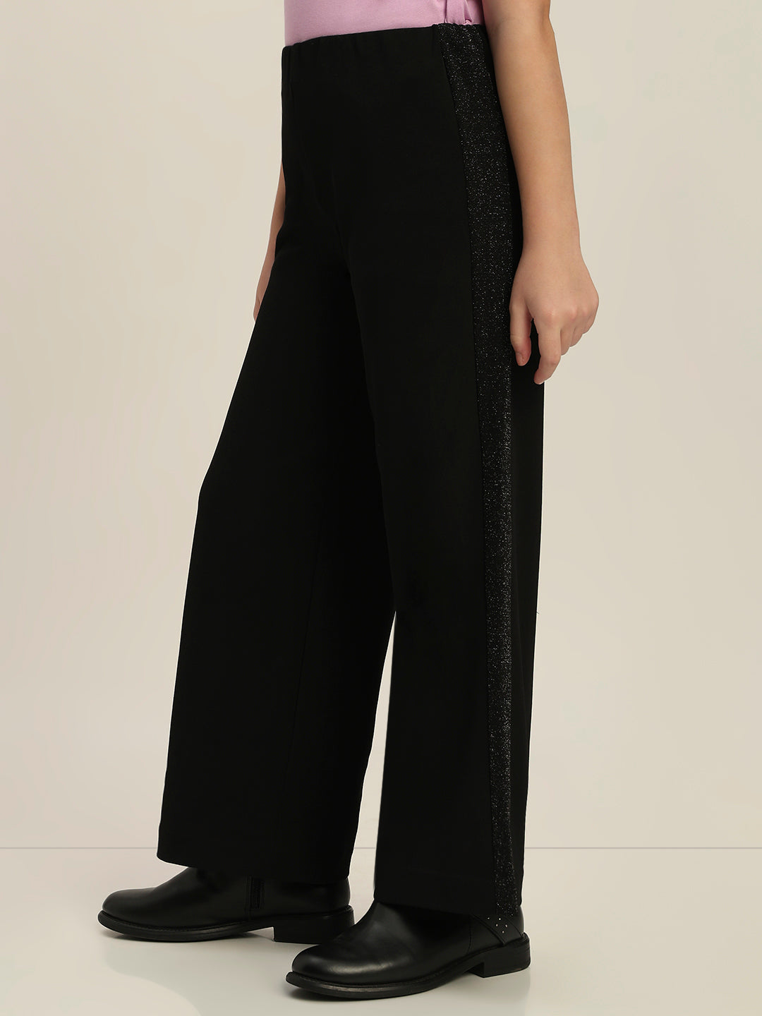 Girls Black Glitter Wide Leg Pants