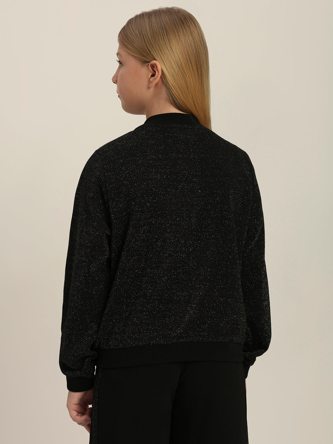 Girls Black Glitter Bomber Jacket