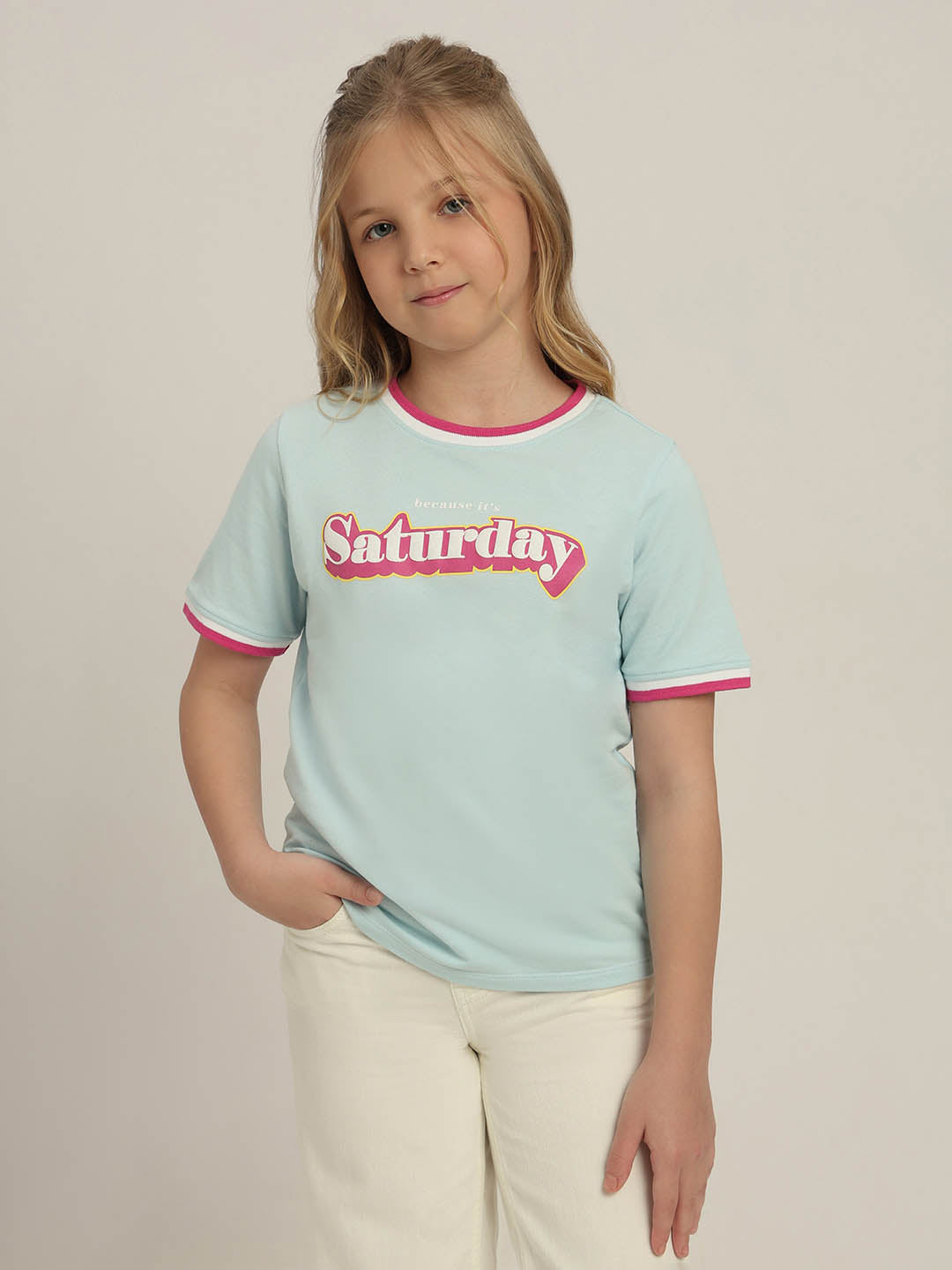 GIRLS Sky Blue Printed T-shirt