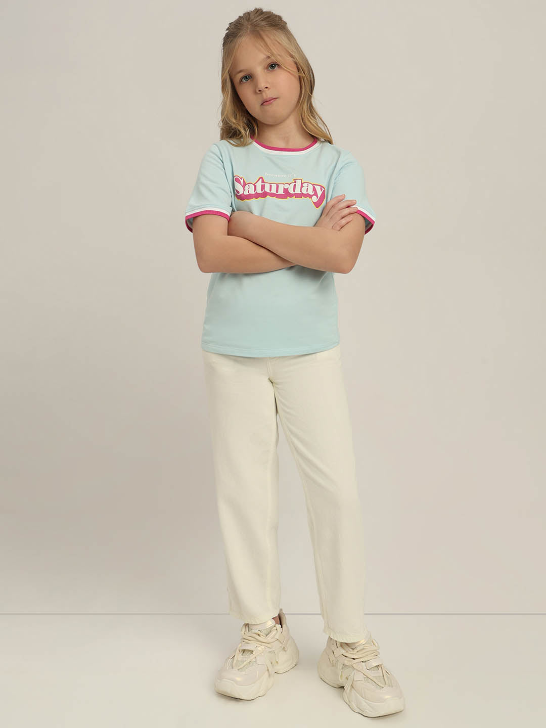 GIRLS Sky Blue Printed T-shirt