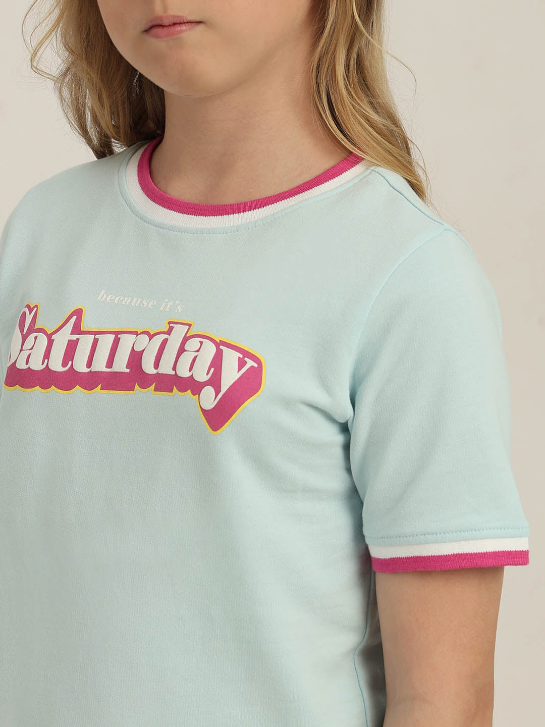 GIRLS Sky Blue Printed T-shirt